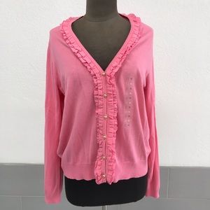 NWOT Liz Claiborne Pink Ruffled Cardigan Size XL